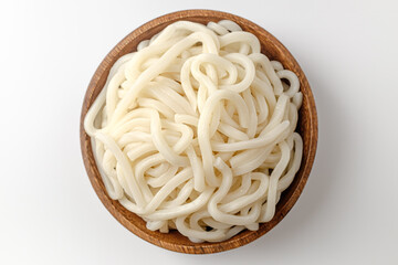 Udon noodles on a white background