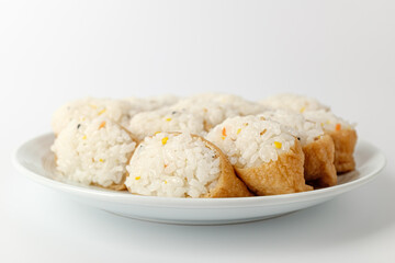 Tofu sushi on a white background