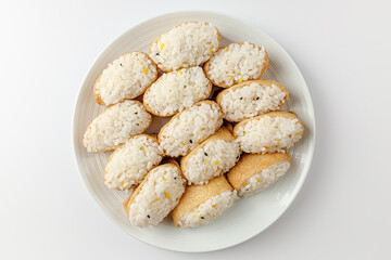 Tofu sushi on a white background