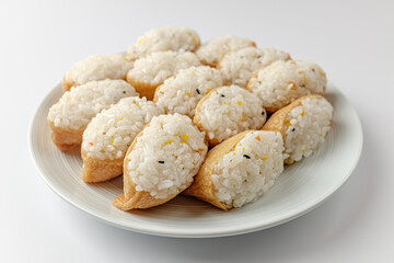 Tofu sushi on a white background
