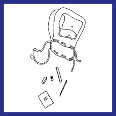 Vector doodle school backpack satchel wear illustration line isolated.