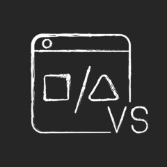 Comparison platforms chalk white icon on dark background. Compare products and prices. Improving customers experience. Managing sales. E-commerce. Isolated vector chalkboard illustration on black
