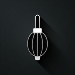 Silver Dust blower icon isolated on black background. Air duster. Lens cleaner. Camera sensor cleaning. Long shadow style. Vector
