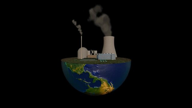 Earth Globe Holding Polluting Factory, Alpha Channel