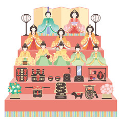 ひな祭り　シンプルでかわいい雛飾りのイラストレーション