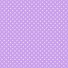 Seamless polka dots pattern. White small dots on a beautiful lilac background.