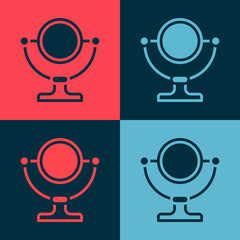 Fototapeta premium Pop art Round makeup mirror icon isolated on color background. Vector