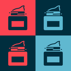 Fototapeta premium Pop art Cream or lotion cosmetic jar icon isolated on color background. Body care products for men. Vector