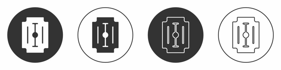 Black Blade razor icon isolated on white background. Circle button. Vector