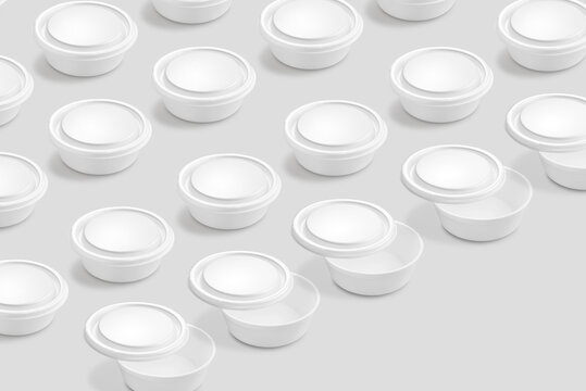 Embalagem marmita de  isopor em grupo formando uma linha de produ&ccedil;&atilde;o