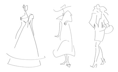 set of lineart women sketch outline contour elegant minimalistic