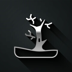 Silver Bare tree icon isolated on black background. Long shadow style. Vector