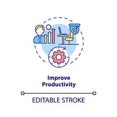 Improve productivity concept icon. Digital surveillance. System monitoring activity abstract idea thin line illustration. Business efficiency. Vector isolated outline color drawing. Editable stroke