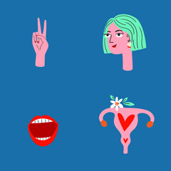 Women's health during period conceptual vector illustration. Medical and self care concept. Body parts of white woman or girl.