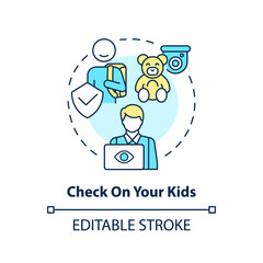 Check on your kids concept icon. Camera security systems. Remote monitoring abstract idea thin line illustration. Children behaviour control. Vector isolated outline color drawing. Editable stroke