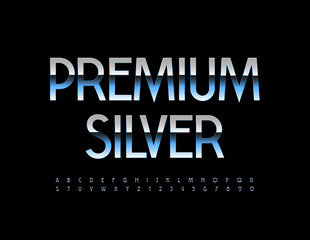Fototapeta na wymiar Vector Premium Silver Alphabet Letters and Numbers set. Elegant metallic Font