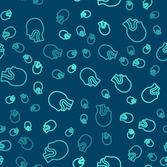 Green line Sore throat icon isolated seamless pattern on blue background. Pain in throat. Flu, grippe, influenza, angina. Healthcare and medical. Vector