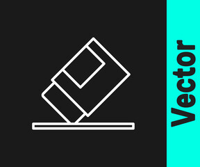 White line Eraser or rubber icon isolated on black background. Vector