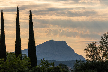 the Sainte Victoire mountain in the light of a stormy summer morning