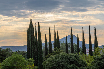 the Sainte Victoire mountain in the light of a stormy summer morning