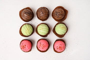 Cocoa bombs with marshmallows, chocolate that melts when hot milk is added for creating a trendy...