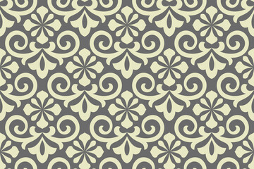 Floral pattern. Vintage wallpaper in the Baroque style. Seamless vector background. Gray ornament for fabric, wallpaper, packaging. Ornate Damask flower ornament