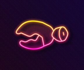 Glowing neon line Lobster or crab claw icon isolated on black background. Vector