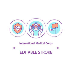 International medical corps concept icon. Healthcare training for lives saving and suffering relieving abstract idea thin line illustration. Vector isolated outline color drawing. Editable stroke