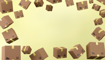 Levitate cardboard parcel box package for delivery service background 3D rendering illustration