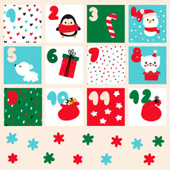 Fototapeta premium New Year's Advent calendar in cartoon style