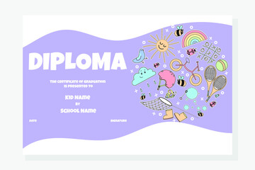 Kids Diploma or certificate template with colorful background

