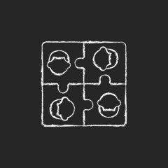 Team building chalk white icon on dark background. Team motivation. Working together to achieve goal. Collective activities. Social relations. Isolated vector chalkboard illustration on black