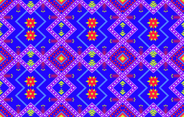 Ethnic pattern for textile, geometry shape with colorful retro art. Aztec, bohemian, motif, african, ikat, native art of seamless decoration wallpaper background. Vector of geometric culture tile.