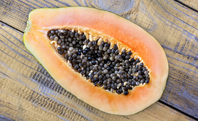 Papaya on the wooden board