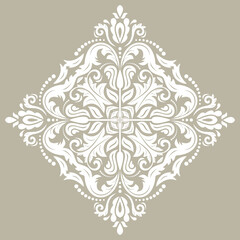 Oriental vector pattern with white arabesques and floral elements. Traditional classic ornament. Vintage pattern with arabesques