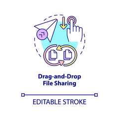 Drag and drop file sharing concept icon. Digital data transformations service. Messaging software abstract idea thin line illustration. Vector isolated outline color drawing. Editable stroke