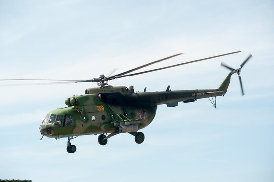 Russian military helicopter MI-8 at small height