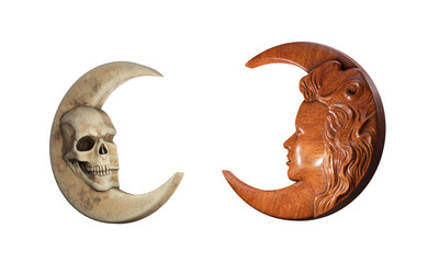 moon in the shape of a skull and in the shape of a girl on a white background 3d render