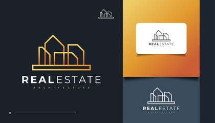 Minimalist Real Estate Logo Design with Line Style. Construction, Architecture or Building Logo