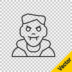 Black line Vampire icon isolated on transparent background. Happy Halloween party. Vector