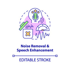 Noise removal concept icon. Speech enhancement. Record audio for messenger. Messaging software abstract idea thin line illustration. Vector isolated outline color drawing. Editable stroke