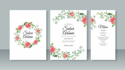 Wedding invitation card set template with watercolor painting flowers