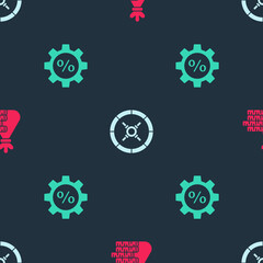 Set Money bag and coin, Safe and Gear with percent on seamless pattern. Vector