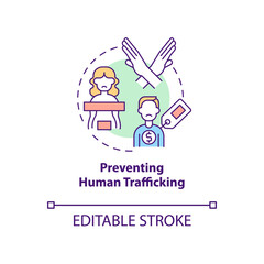 Preventing human trafficking concept icon. Sex trafficking abstract idea thin line illustration. Take measures to prevent kidnapping. Vector isolated outline color drawing. Editable stroke