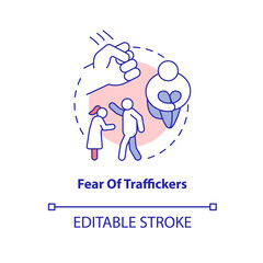 Fear of traffickers concept icon. Psychological vulnerability abstract idea thin line illustration. Traffickers emotional manipulation. Vector isolated outline color drawing. Editable stroke
