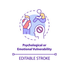 Psychological or emotional vulnerability concept icon. Post traumatic stress disorder abstract idea thin line illustration. Mental trauma. Vector isolated outline color drawing. Editable stroke
