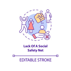 Lack of social safety net concept icon. Human trafficking cause abstract idea thin line illustration. Lack of human rights for marginal groups.Vector isolated outline color drawing. Editable stroke