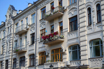 facade of the building in the city