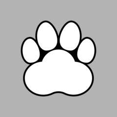 Fototapeta na wymiar Large black and white paw print. Animal theme. Vector template. Isolated illustration and drawing. 