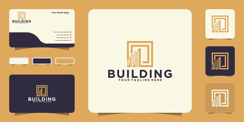 modern building design logo inspiration with square frame and business card inspiration